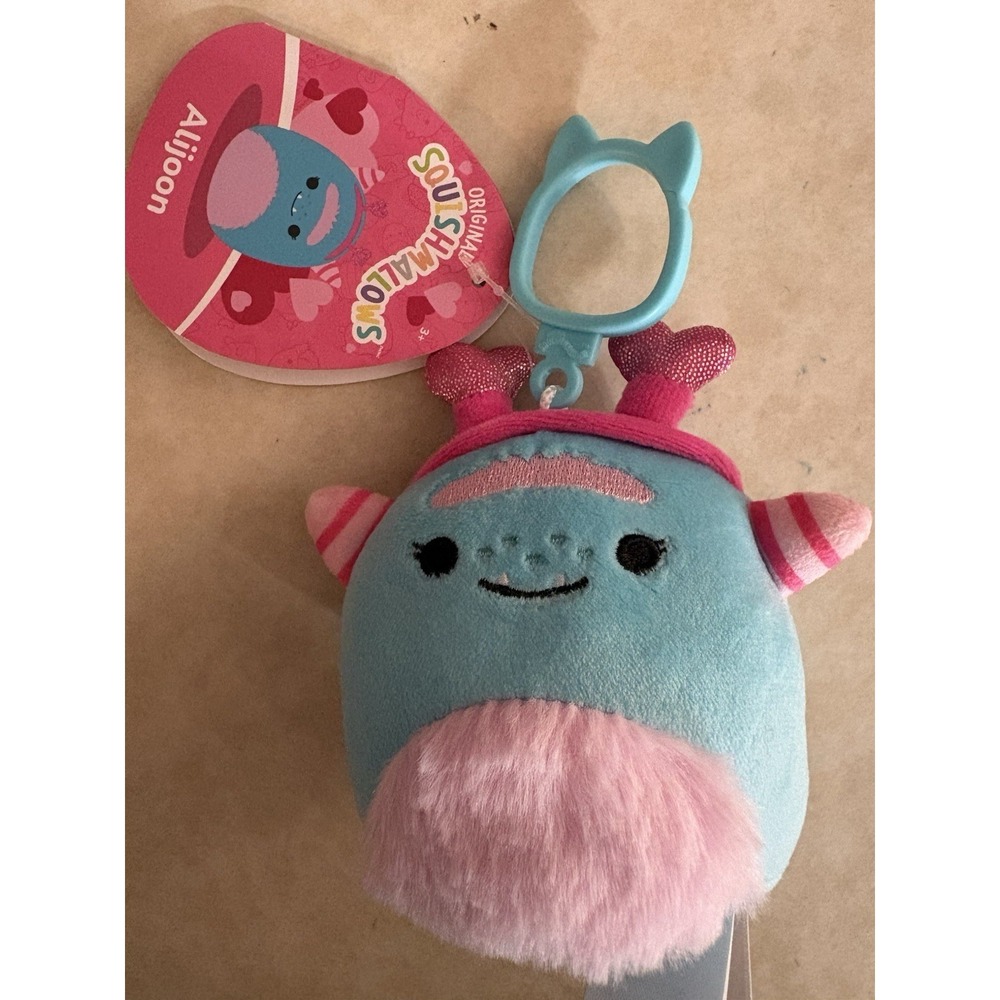 ALIJOON SQUISHMALLOWS BACKPACK CLIP Valentine Zipper Pull Monster? Cat? Blue Pnk